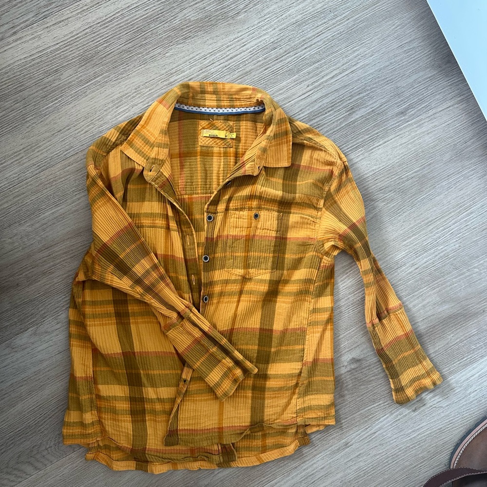 Prana Orange and Brown Plaid Shirt